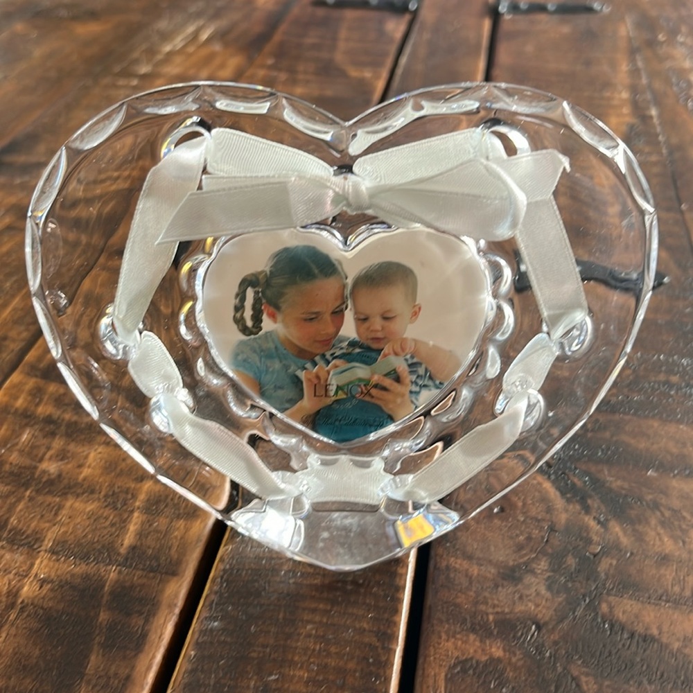 Lenox Ribbons & Bows Crystal Heart Picture Frame w/ Blue Ribbon